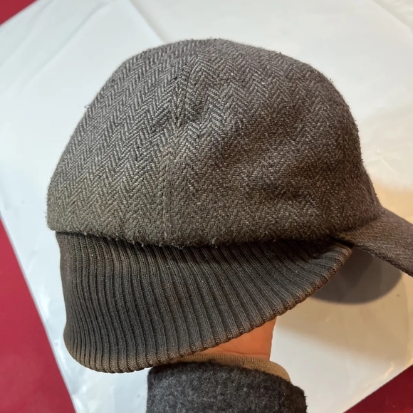 Lake Of The Isles L/XL Black Herringbone CAP Wool HAT Ear Flaps lined Cotton Men - Picture 7 of 9